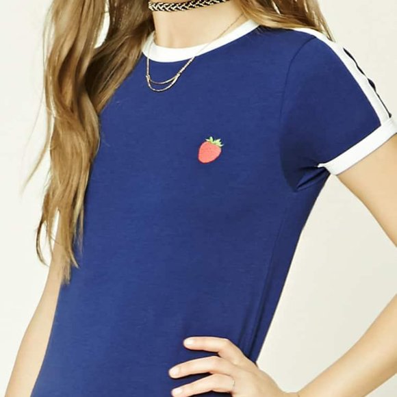 Forever 21 Tops - Forever 21 Strawberry Graphic Ringer Tee S NWOT